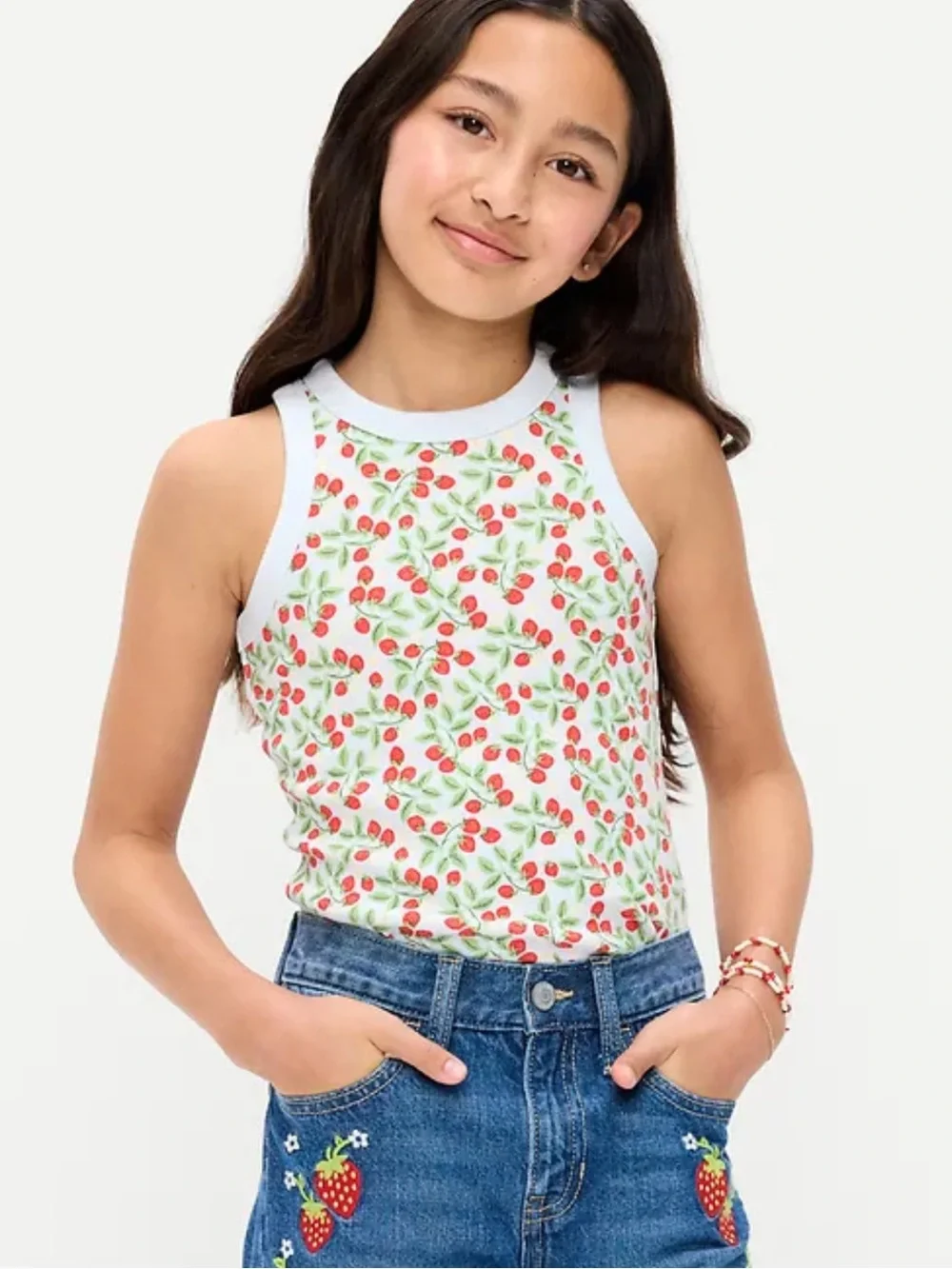 Girls ribbed strawberry tank